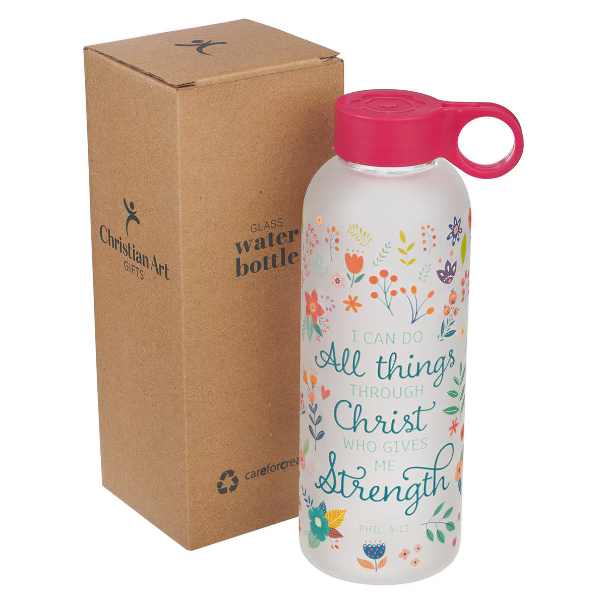 I Can Do All Things Pink Floral Water Bottle - Philippians 4:13 EGC002