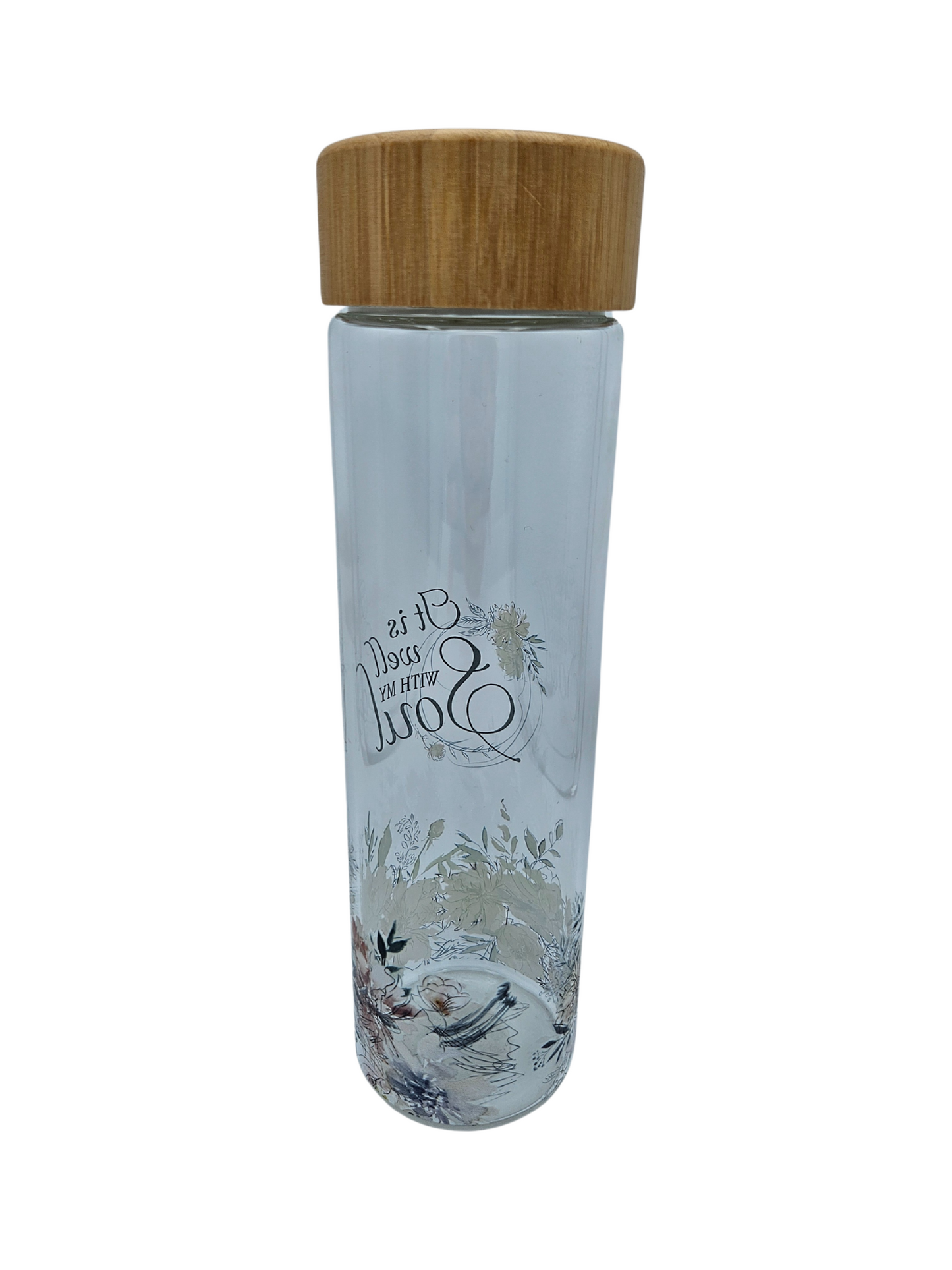Well With My Soul Hymn Glass Water Bottle with Bamboo Lid and Sleeve