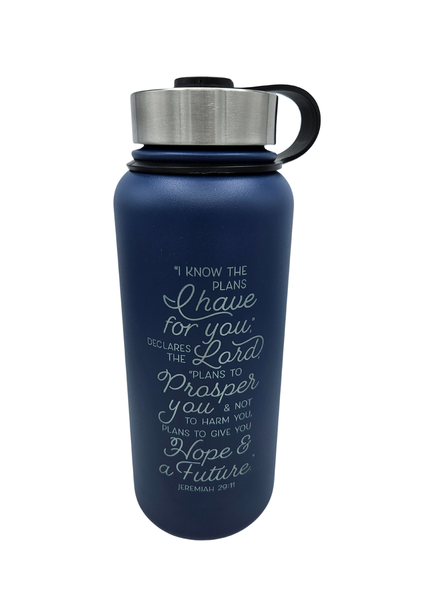 I Know the Plan Blue Stainless Steel Water Bottle - Jeremiah 29:11
