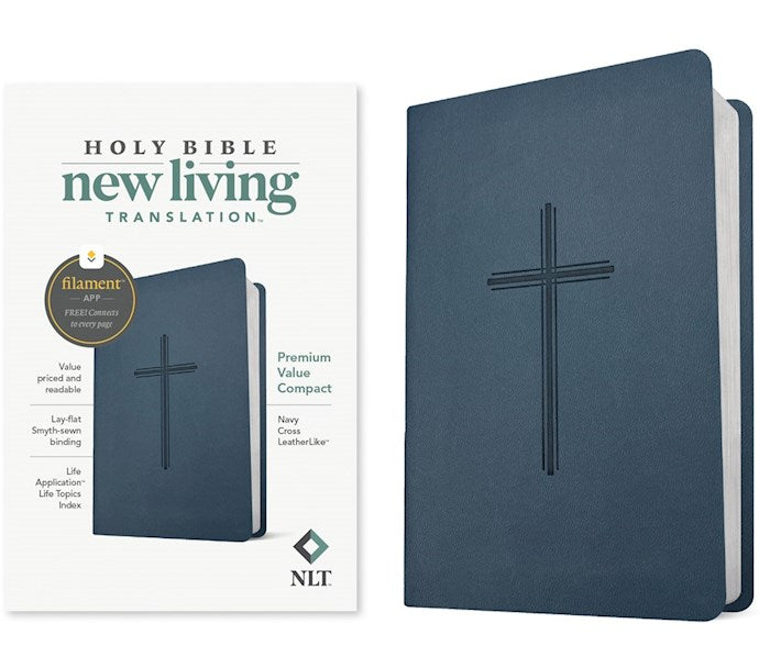 NLT Premium Value Compact Bible, Filament Enabled-Navy Cross Leatherlike