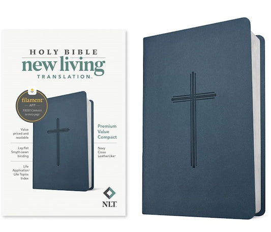 NLT Premium Value Compact Bible, Filament Enabled-Navy Cross Leatherlike