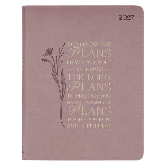 2027 Plans Large Zippered Dusty Mauve Faux Leather 18-Month Planner for Women - Jeremiah 29:11