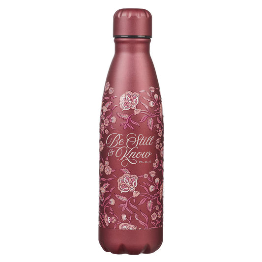 Be Still Metallic Raisin Plum Floral Stainless Steel Water Bottle - Psalm 46:10