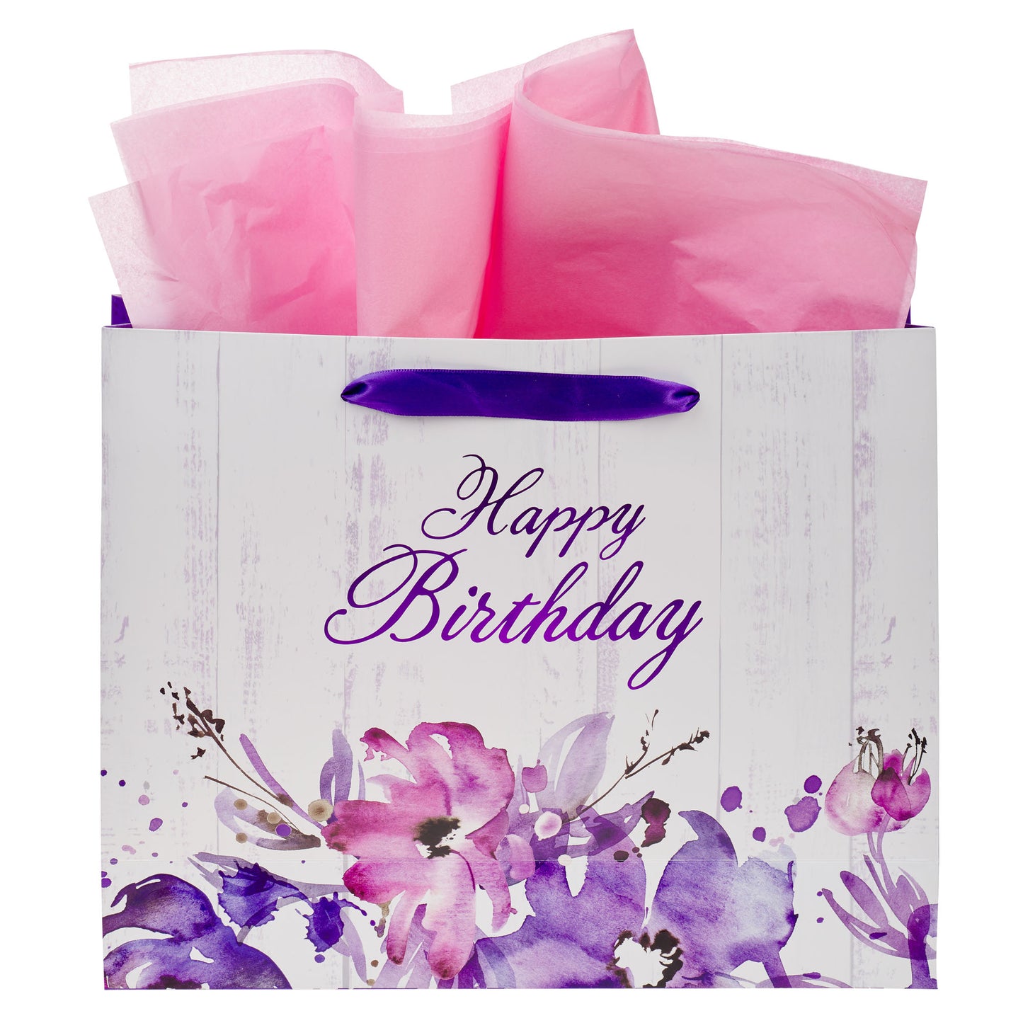 Happy Birthday Purple Floral Large Landscape Gift Bag and Card Set