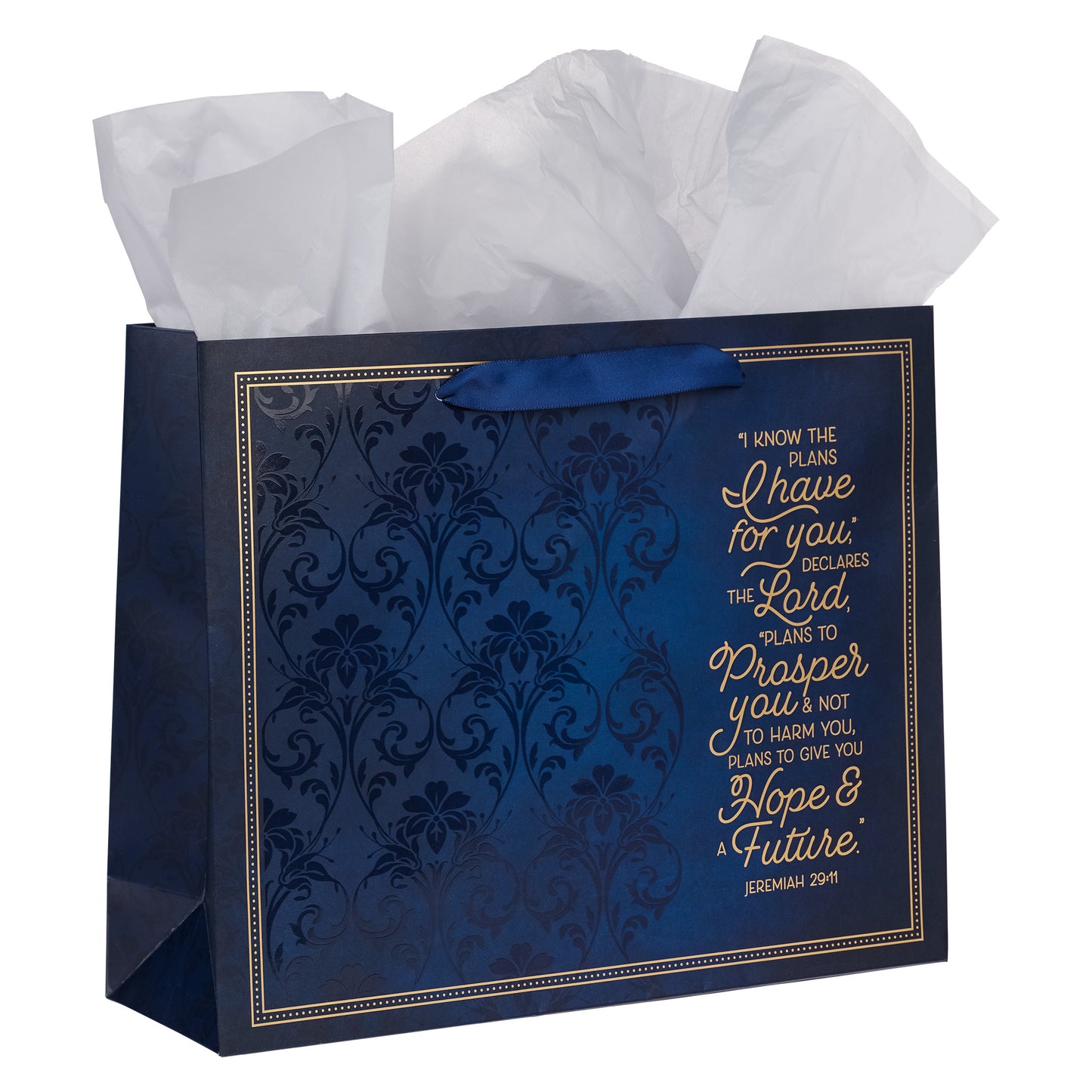 Know The Plans Blue Floral Trellis Large Landscape Gift Bag with Card - Jeremiah 29:11