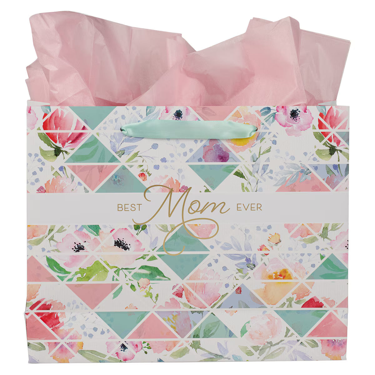 Best Mom Ever Pastel Diamond Large Landscape Gift Bag with Card - Proverbs 31:25