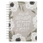 Joy and Peace Gray Floral Spiral Journal - Romans 15:13