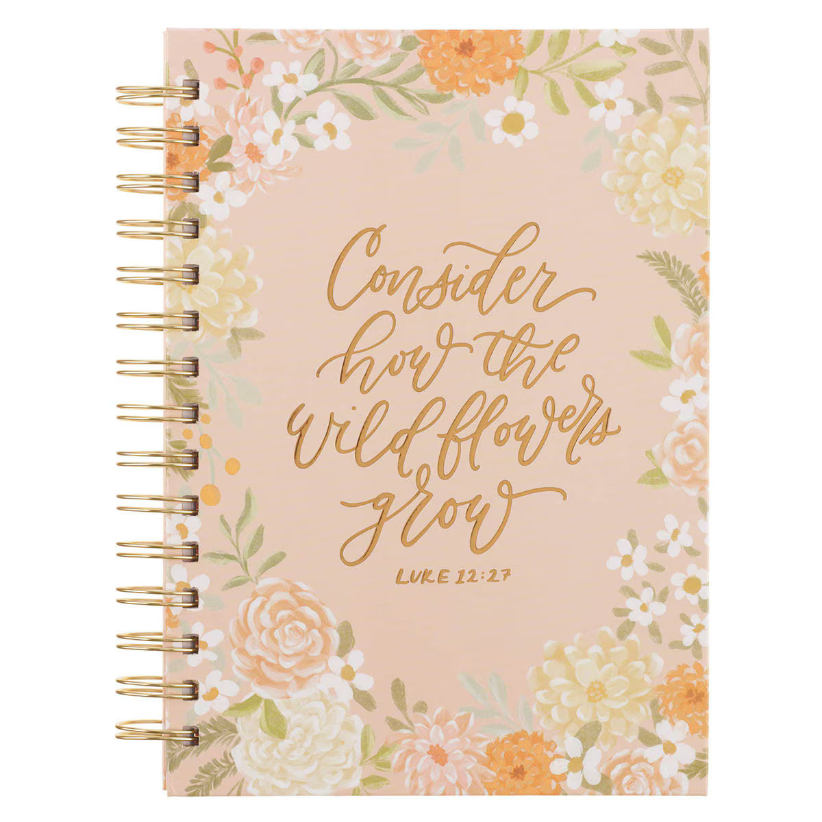 Consider the Wildflowers Peach Floral Spiral Journal - Luke 12:27