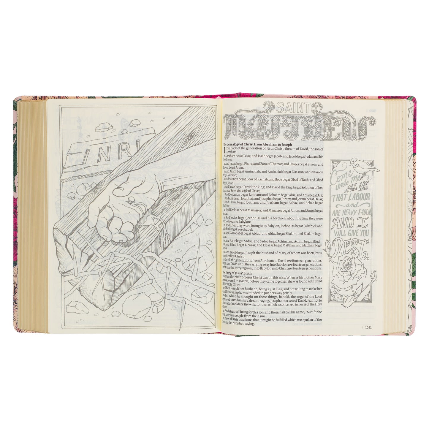 Rose-pink Floral Faux Leather Hardcover KJV My Creative Bible with Elastic Closure