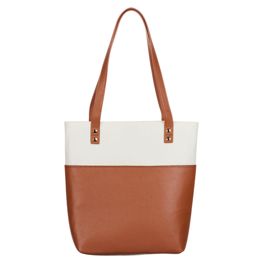Strength & Dignity Two-tone Toffee and Cream Felt Fashion Bible Tote Bag - Proverbs 31:25