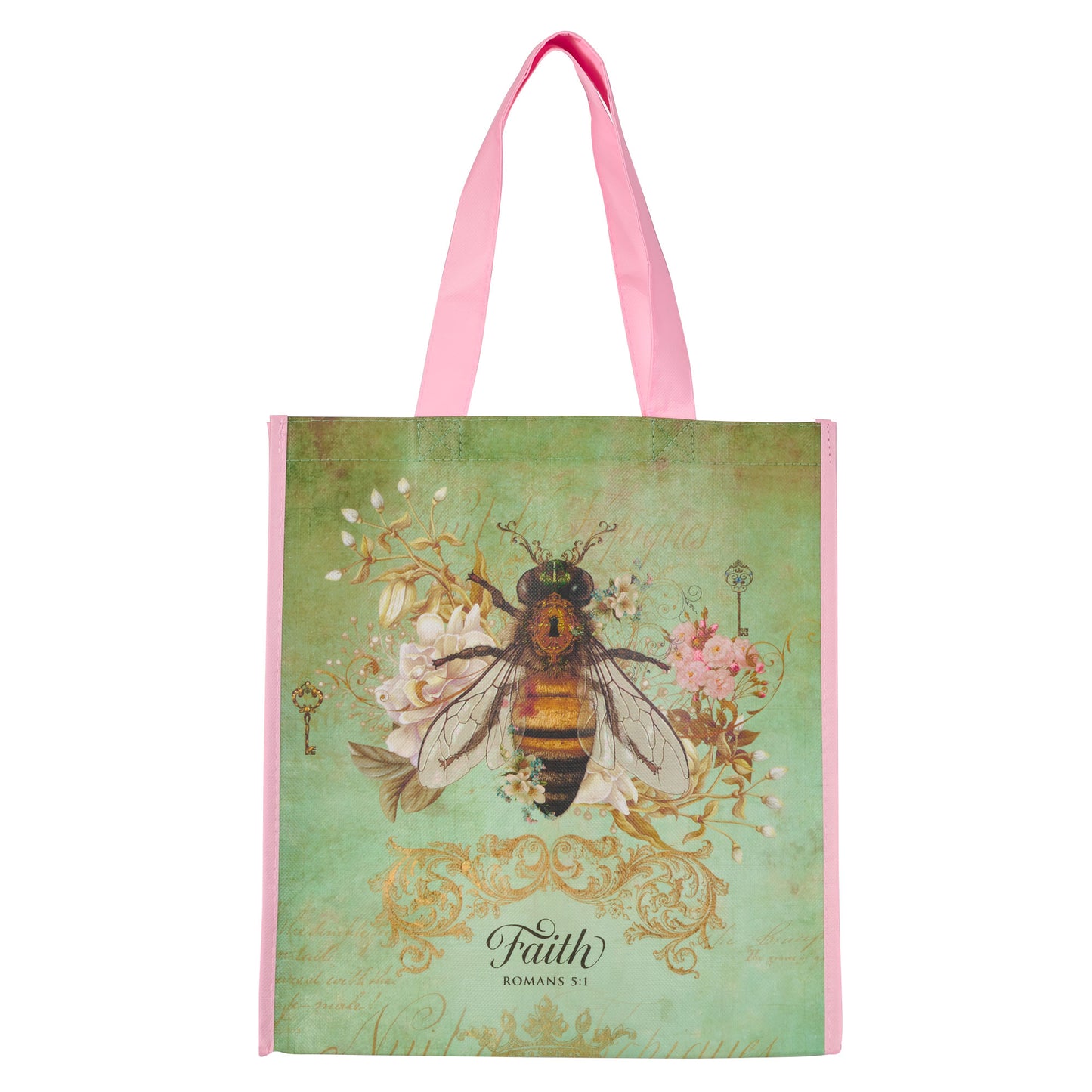 Faith Bee Green Non-Woven Coated Tote Bag - Romans 5:1
