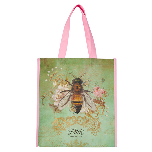 Faith Bee Green Non-Woven Coated Tote Bag - Romans 5:1