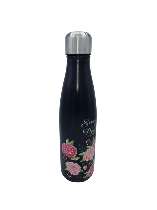 Strength and Dignity Pink Rose Stainless Steel Water Bottle - Proverbs 31:25