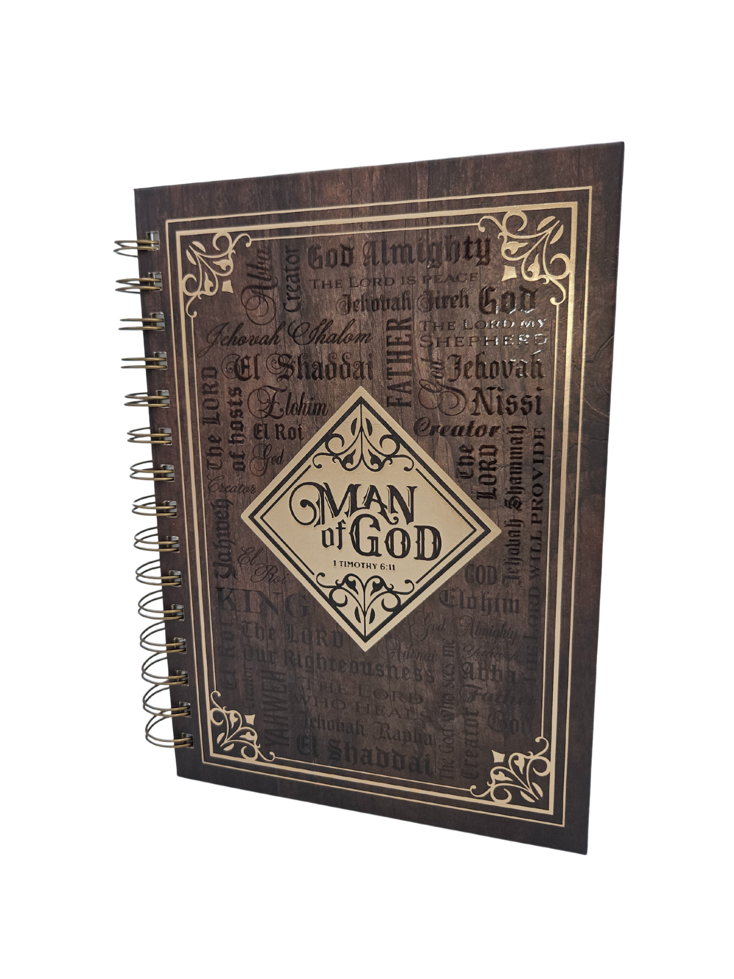 Man Of God Large Spiral Journal in Brown - 1 Timothy 6:11
