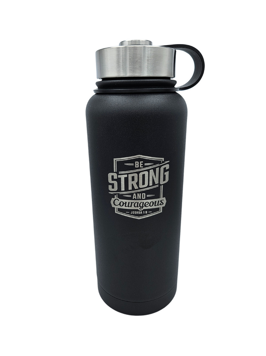 Strong and Courageous Black Stainless Steel Water Bottle - Joshua 1:9
