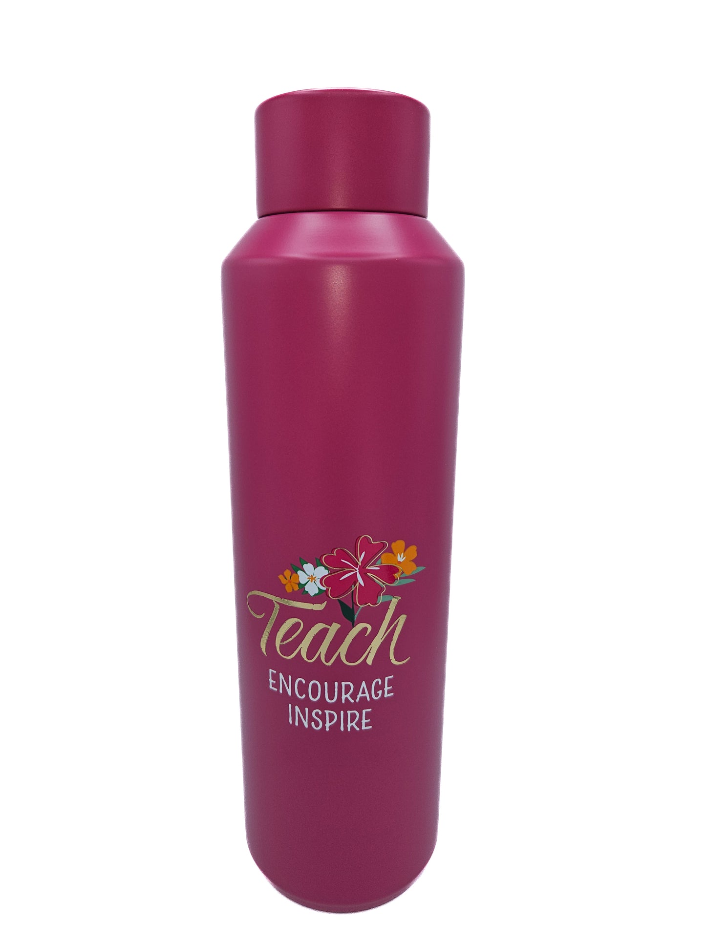 Teach, Encourage, Inspire Fuchsia Pink Stainless Steel Water Bottle