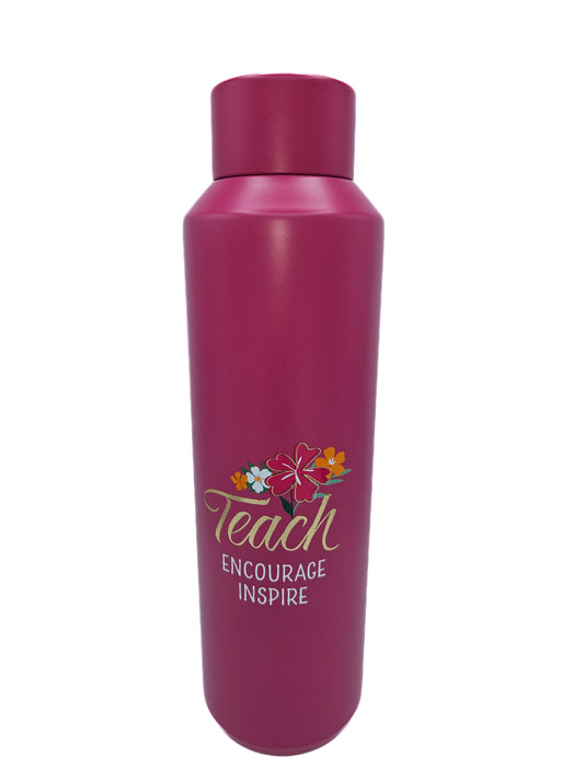 Teach, Encourage, Inspire Fuchsia Pink Stainless Steel Water Bottle