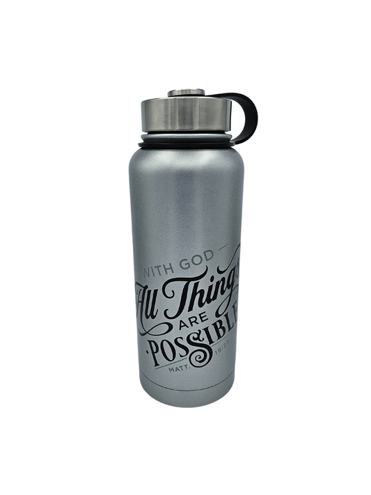 Things Are Possible Silver Stainless Steel Water Bottle - Matthew 19:26