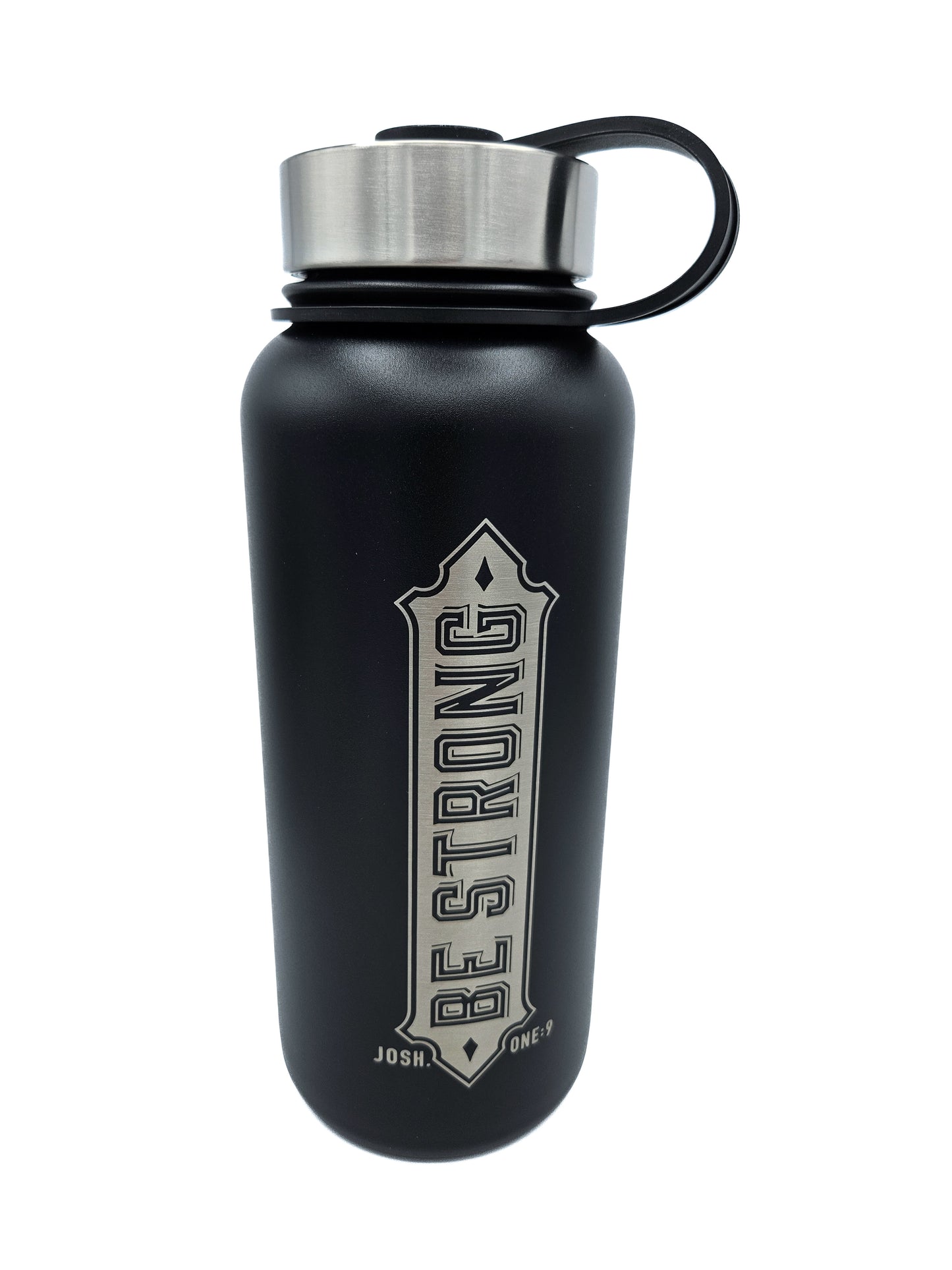 Be Strong Black Stainless Steel Water Bottle - Joshua 1:9