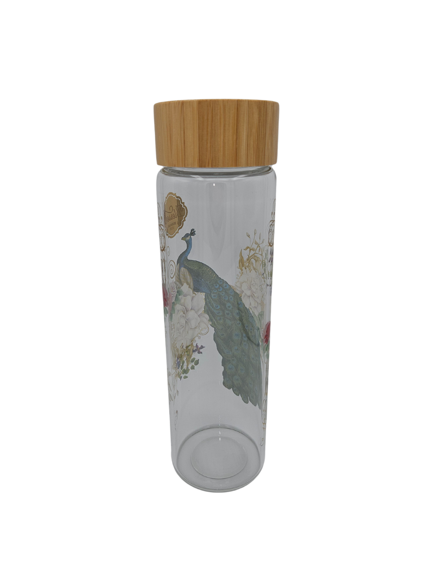 Blessed Blue Peacock Glass Water Bottle - Jeremiah 17:7