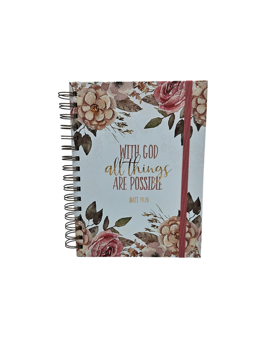With God All Things are Possible Large Spiral Journal with Elastic Closure - Matthew 19:26