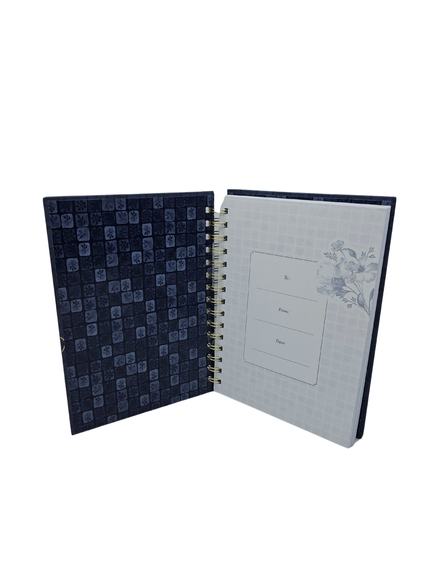 Grace Blue Floral Tile Spiral Journal - Ephesians 2:8