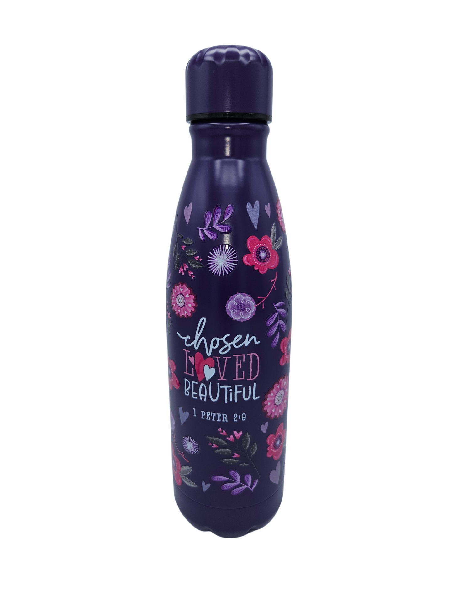 Chosen Loved Beautiful Purple Stainless Steel Water Bottle - 1 Peter 2:9
