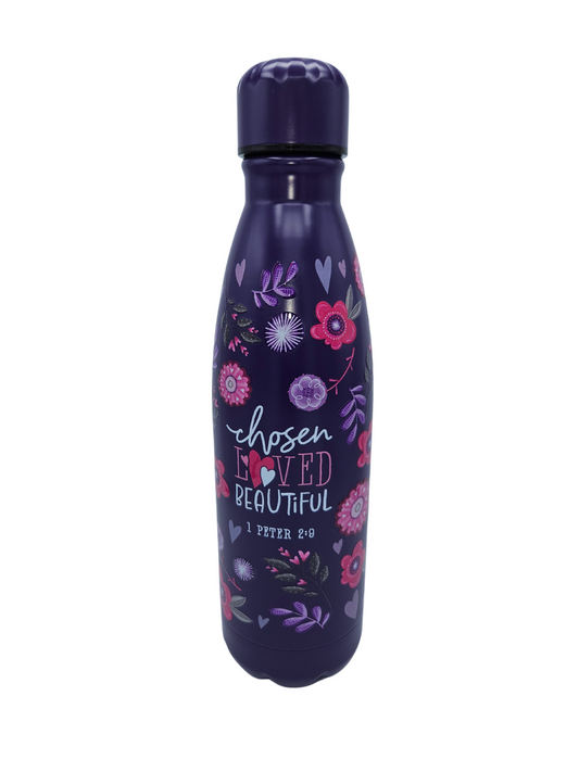 Chosen Loved Beautiful Purple Stainless Steel Water Bottle - 1 Peter 2:9
