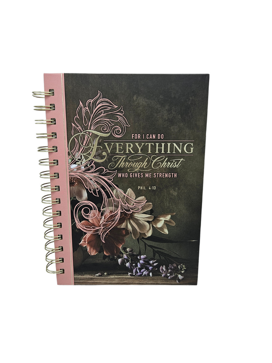 Through Christ Fluted Iris Pink and Brown Large Spiral Journal - Philippians 4:13