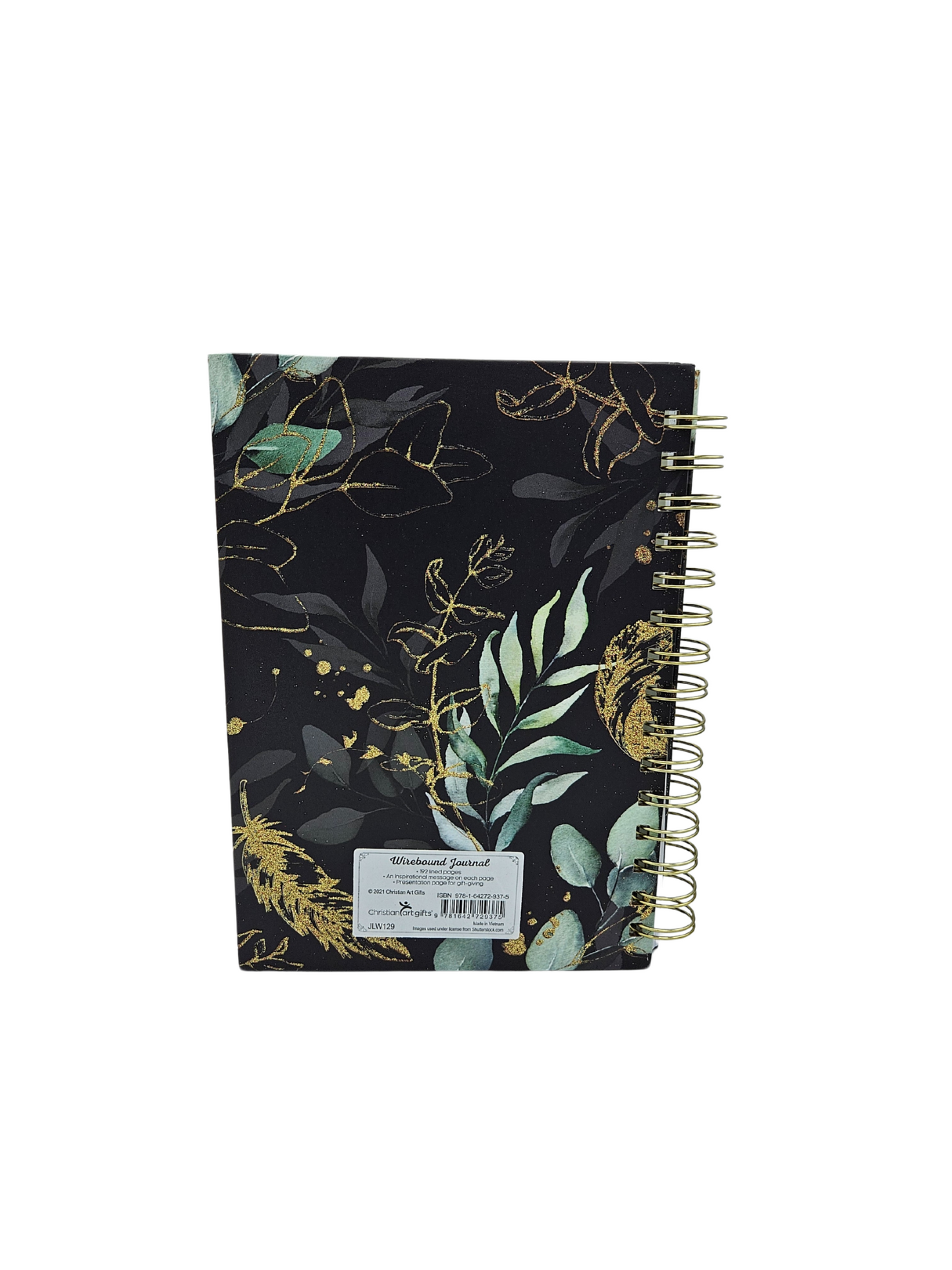 Find Refuge Black and Gold Feather Large Spiral Journal - Psalm 91:4