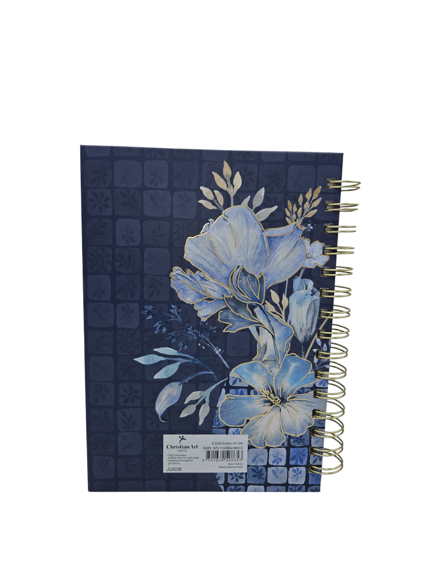 Grace Blue Floral Tile Spiral Journal - Ephesians 2:8